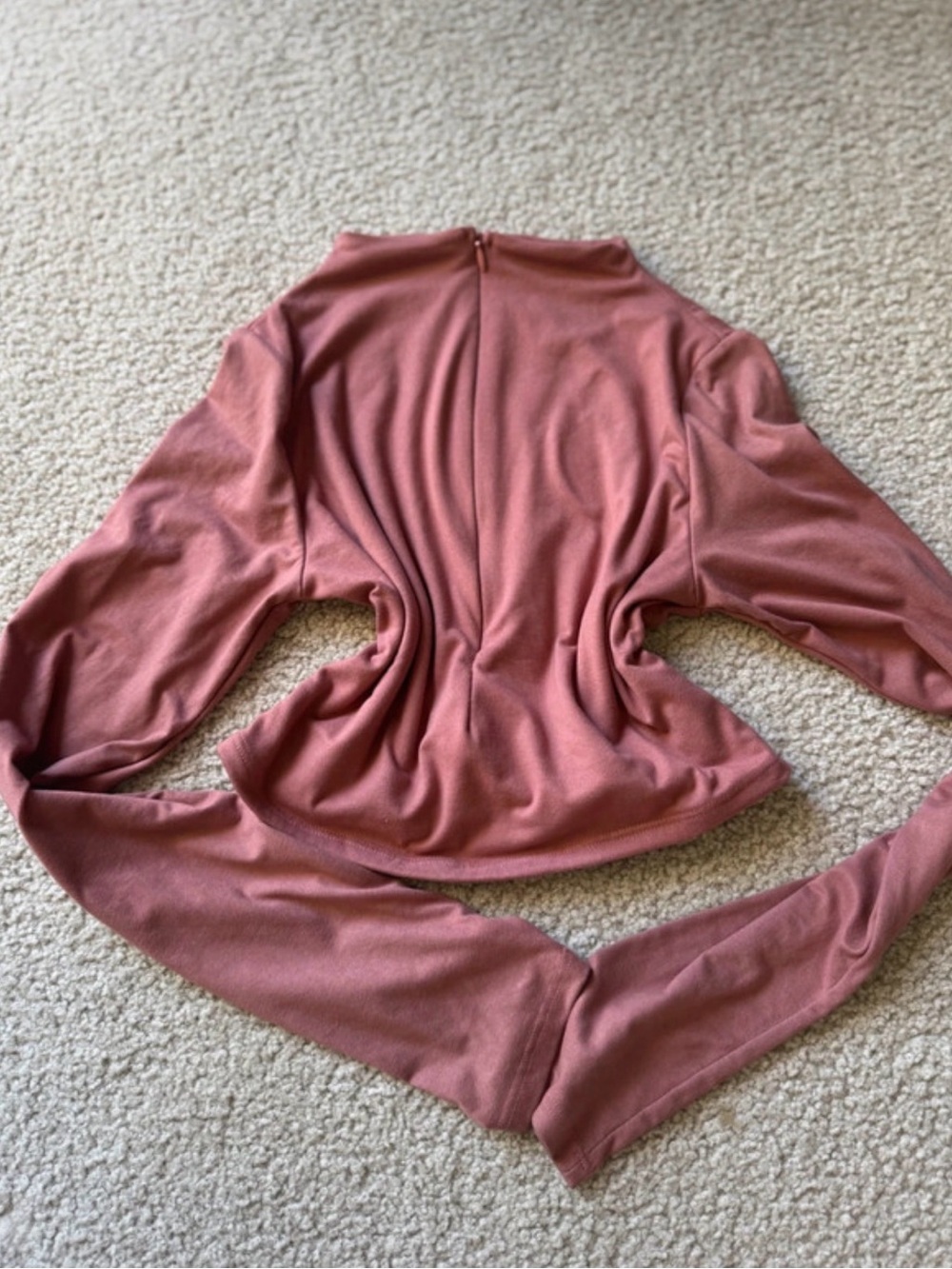 OOTDFash Dusty Rose Long-Sleeve Crop Top with Back Zip PINK Y2K